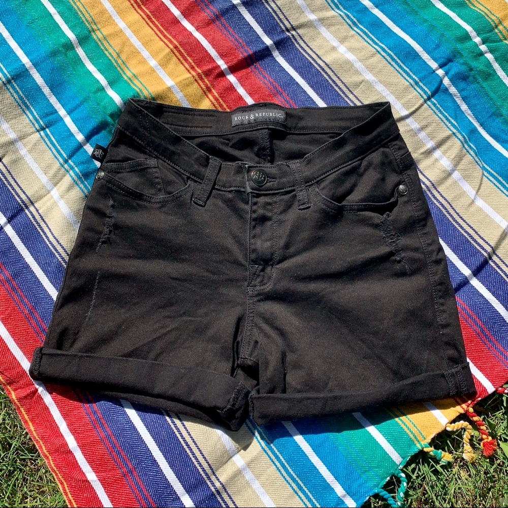 Rock and Republic Jean Shorts, Black, Size 6,